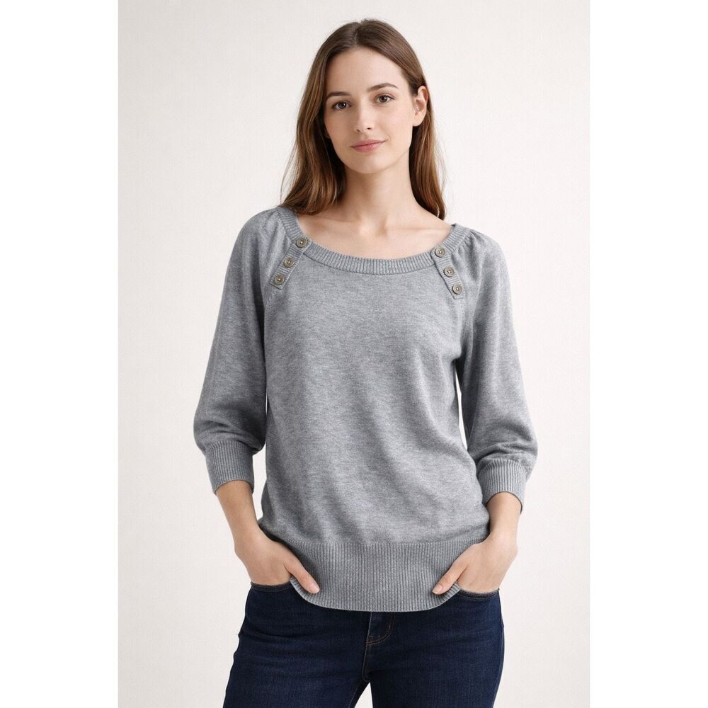 Banana Republic Gray Cotton Button Shoulder Sweater Womens Medium